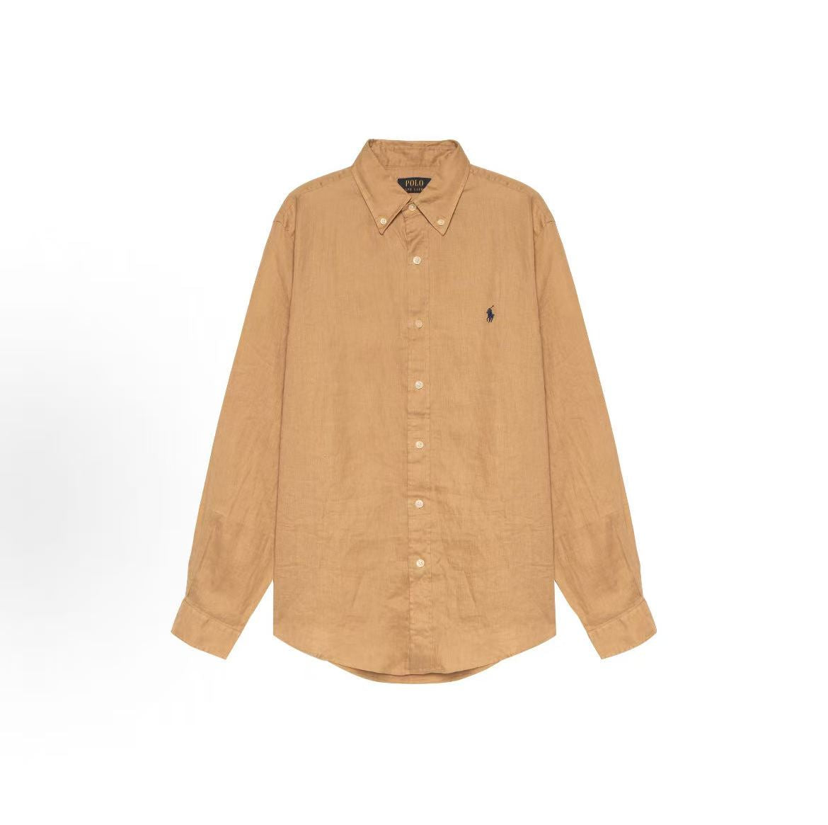 Ralph Lauren SS23 Solid-color Logo Embroidered Collar Shirt - Classic Style Men's - Khaki Color