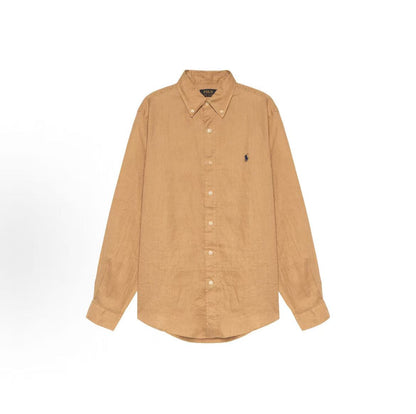Ralph Lauren SS23 Solid-color Logo Embroidered Collar Shirt - Classic Style Men's - Khaki Color