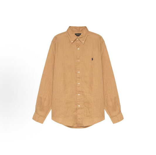 Ralph Lauren SS23 Solid-color Logo Embroidered Collar Shirt - Classic Style Men's - Khaki Color