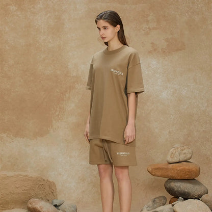FOG FEAR OF GOD 22 ESSENTIALS double line single row flocking loose T-shirt Oak brown