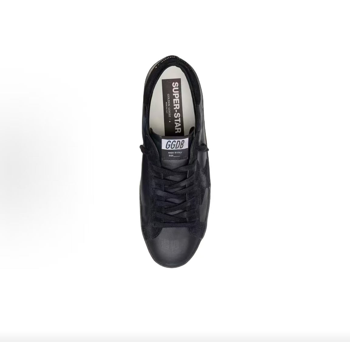Golden Goose Men's Super-Star Low-Top Sneakers – Black Suede with Star Motif, Round Toe, Lace-Up, and Vintage Finish