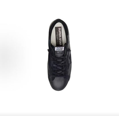 Golden Goose Men's Super-Star Low-Top Sneakers – Black Suede with Star Motif, Round Toe, Lace-Up, and Vintage Finish