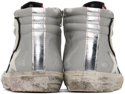 GOLDEN GOOSE حذاء سنيكرز Slide عالي الرقبة باللونين الرمادي والأحمر