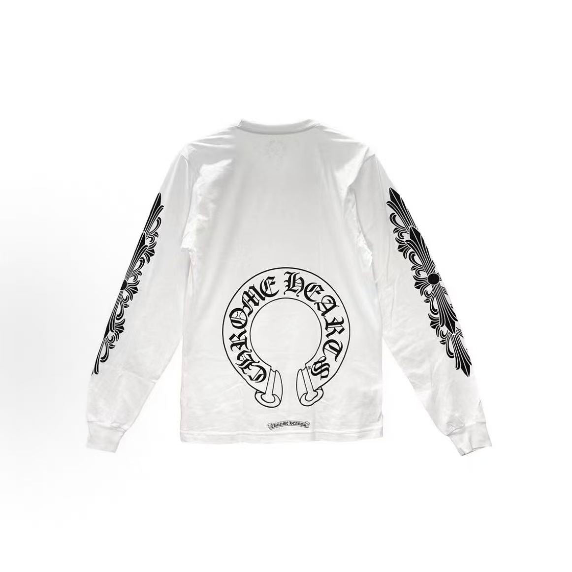 Chrome Hearts Arm-scarfed large horseshoe sleeve T-shirt, same style for both men and women, white color