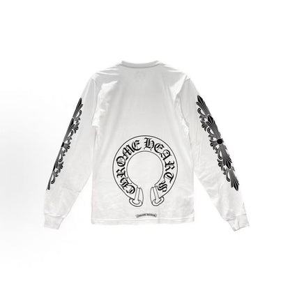 Chrome Hearts Arm-scarfed large horseshoe sleeve T-shirt, same style for both men and women, white color
