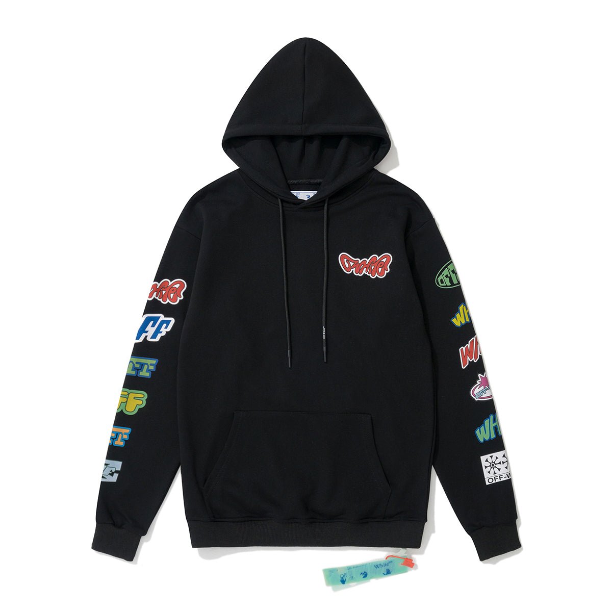Off-White color letter badge print hooded sweater black