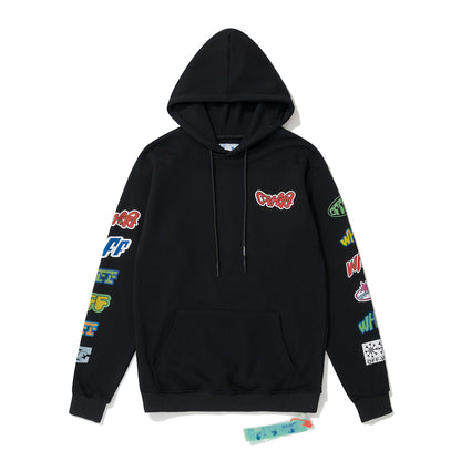 Off-White color letter badge print hooded sweater black