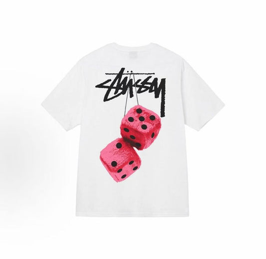 Stussy SS22 Dice Collection Fuzzy Dice Tee - Patterned Printed Round-neck Pullover Short-Sleeved T-shirt (Same Style for Both Men and Women)