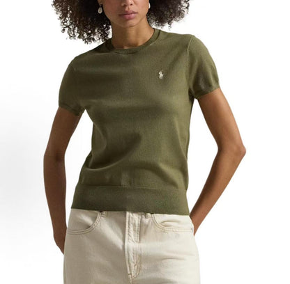 Ralph Lauren Solid-color Small Spikes Embroidered Short-Sleeved Round-neck Knit Shirt - Standard Fit - Women's Style