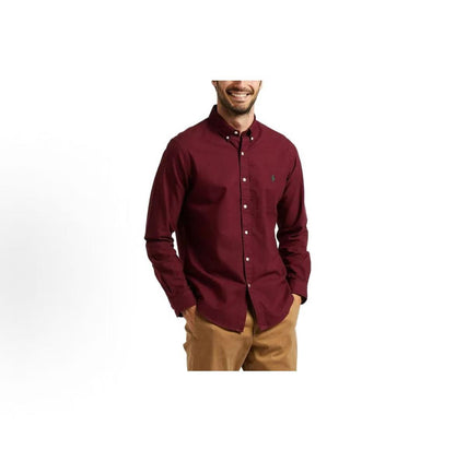 Ralph Lauren FW23 Little Horse Embroidery Logo Solid-color Long-sleeved Button-front Shirt Messy Hair Men's Style Red