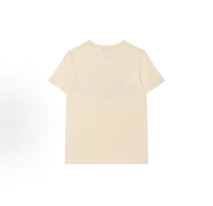 GUCCI x Peter Rabbit 2024 Spring/Summer Collection T-shirt, featuring cartoon lettered stripe print, casual round-neck short sleeves, white color, children's size