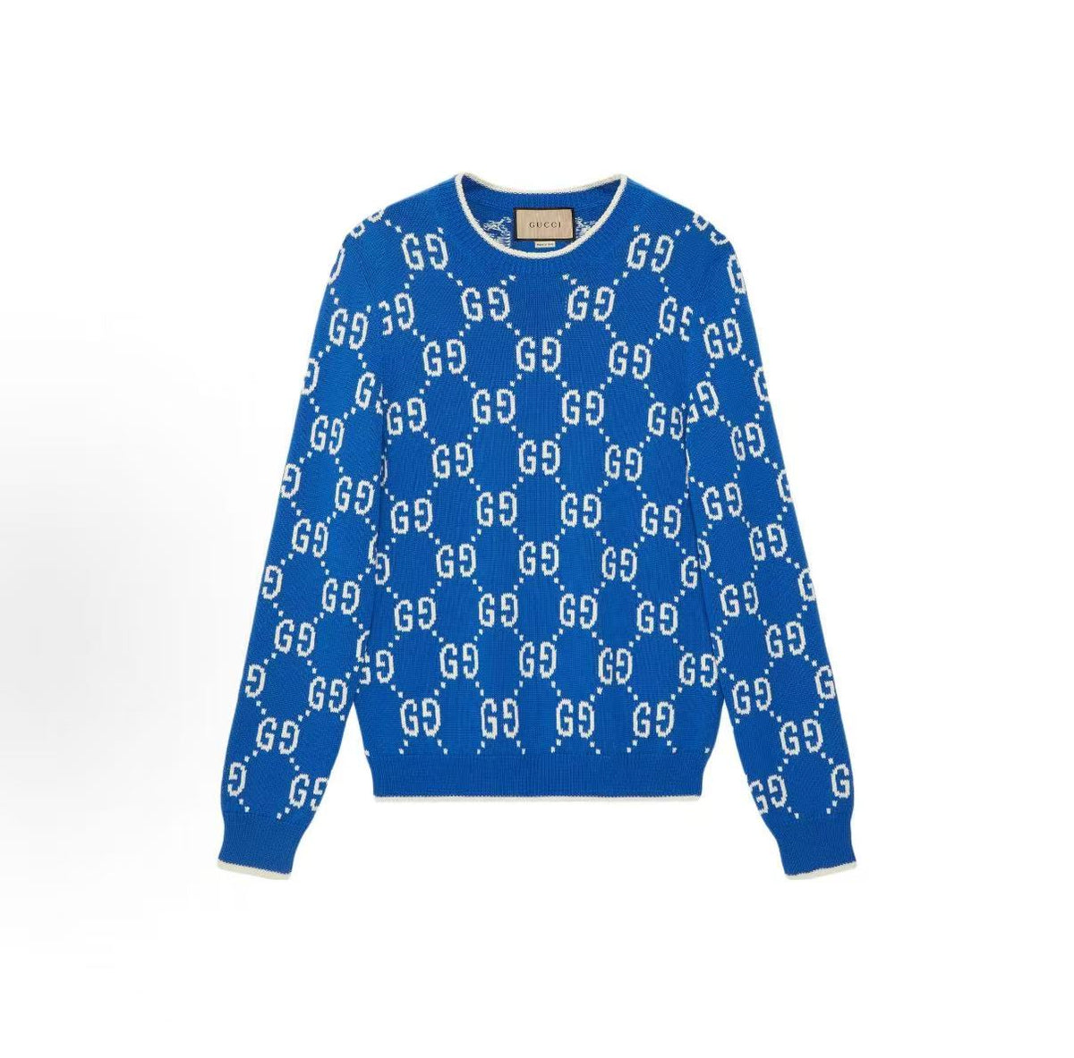 GUCCI Ancient Grecian SS24 Logo Pattern Round-neck Pullover Long-sleeved Knit Shirt for Men Cobalt Blue