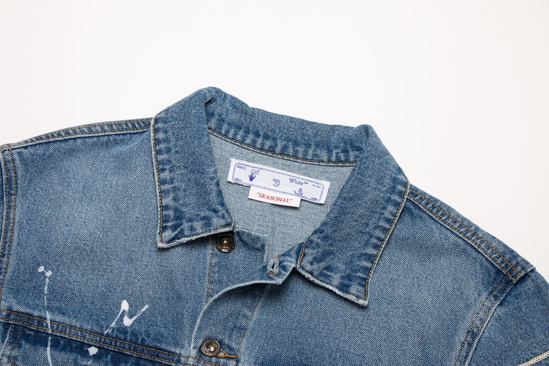 Off-White Diagonal Outline Paint Slim Fit Denim Jacket Blue