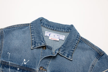Off-White Diagonal Outline Paint Slim Fit Denim Jacket Blue