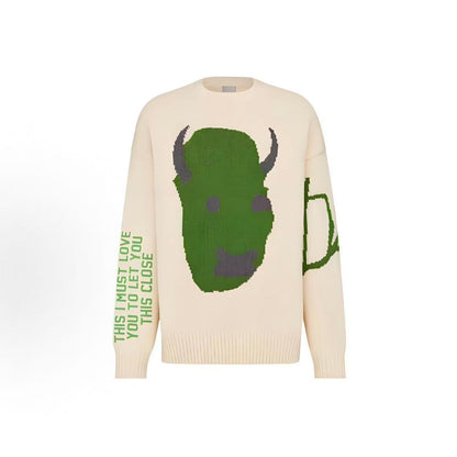 DIOR x Travis Scott Abstract Letter Pattern Loose Round-neck Long-sleeved Sweater for Men in White