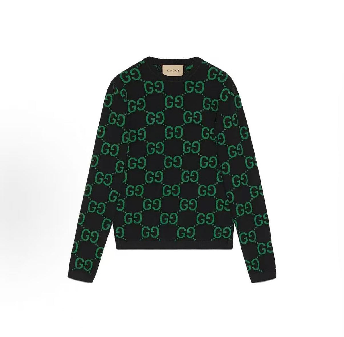 GUCCI GG Lettered Jacquard Round-neck Pullover Long-sleeved Sweater for Men in Green