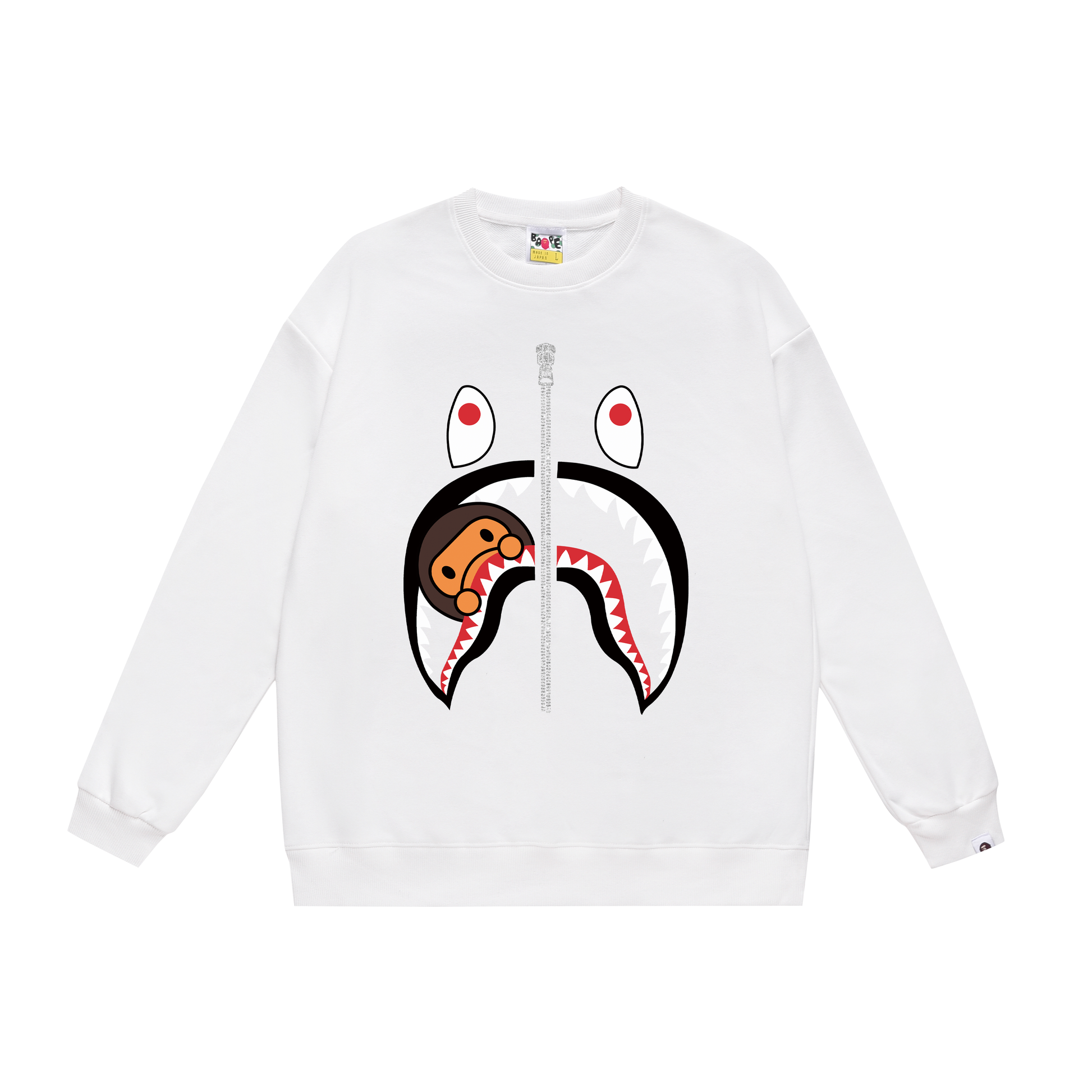 A Bathing Ape Shark Mouth And Monkey Logo Print Zipper Hoodie White