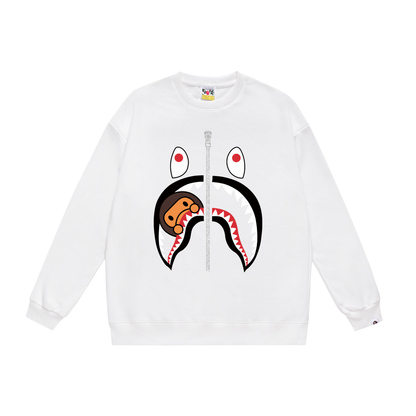A Bathing Ape Shark Mouth And Monkey Logo Print Zipper Hoodie White