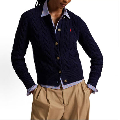 Ralph Lauren FW25 Striped Knitted Cable-knit Buttoned Long-Sleeved Sweater - Slim Fit Women's Style