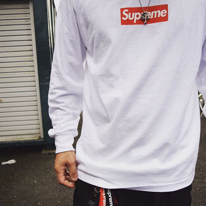 Supreme  Box Logo  Crewneck Long Sleeve Tee White