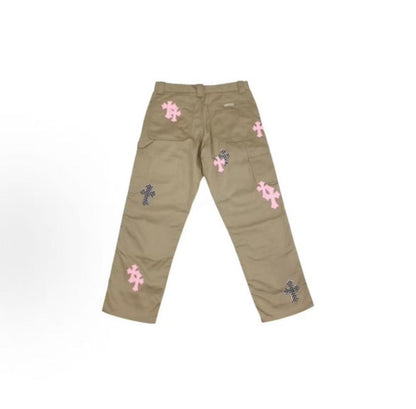 Chrome Hearts FW23 Printed Button Mid-Chest Work Pants Men's Style Khaki Color