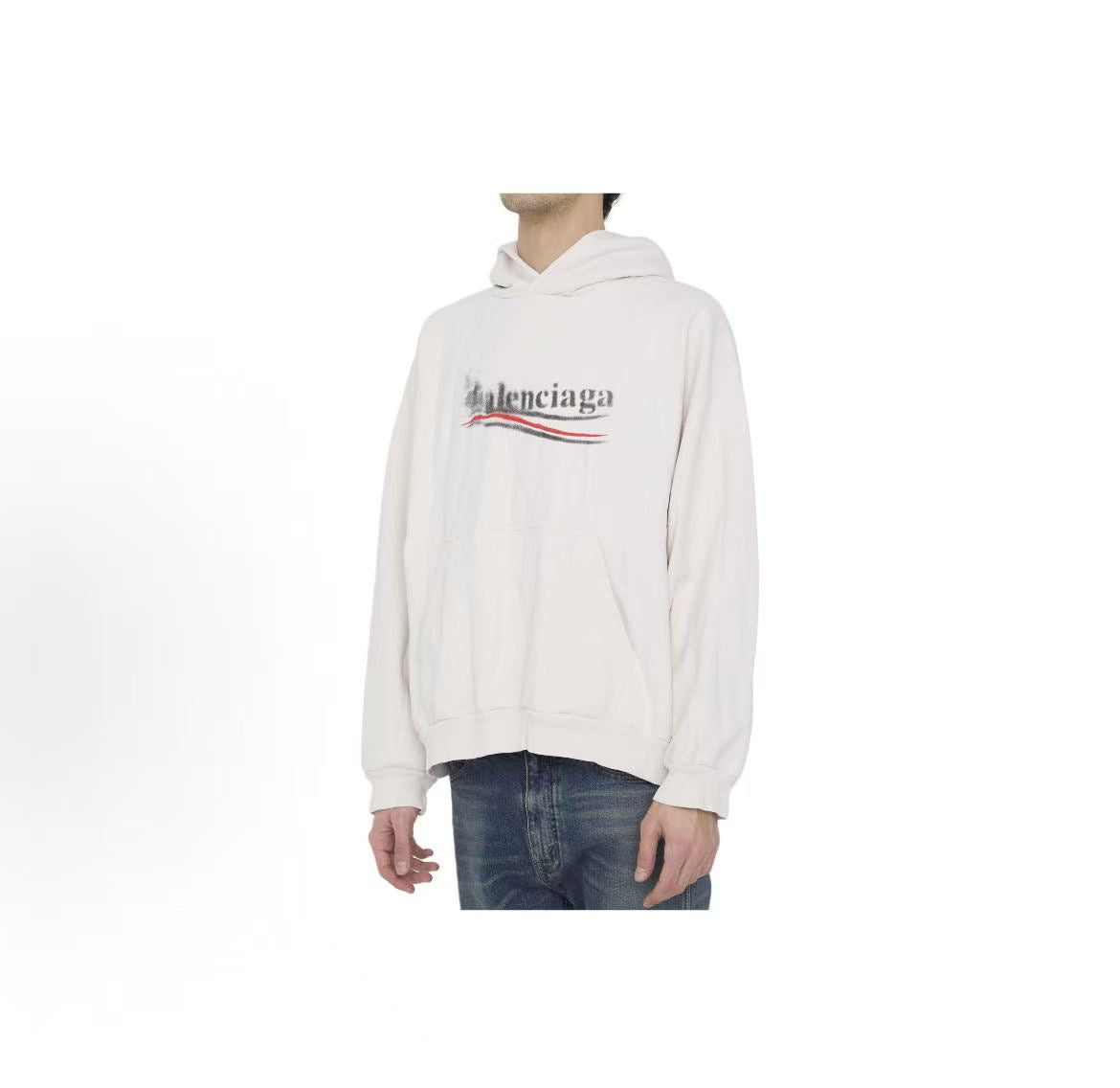 Balenciaga SS24 Logo letter print casual hooded long-sleeved pullover, loose fit, men's style， beige color