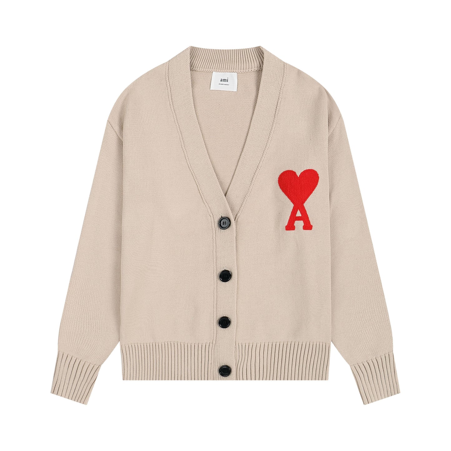 AMI Big Logo Button Sweater Brown