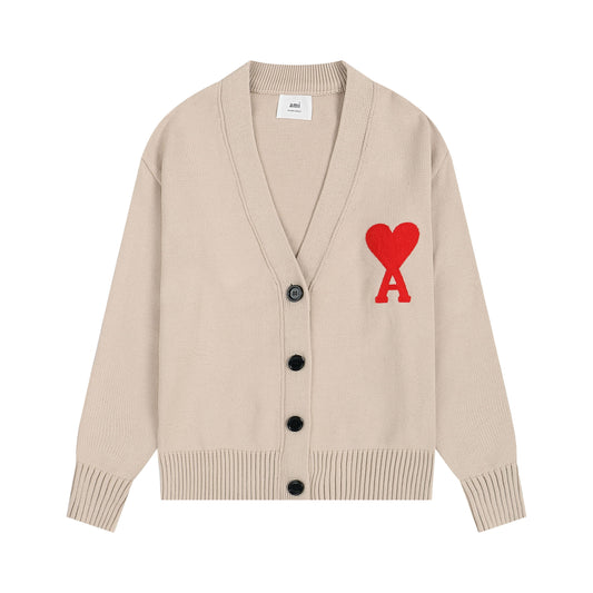 AMI Big Logo Button Sweater Brown