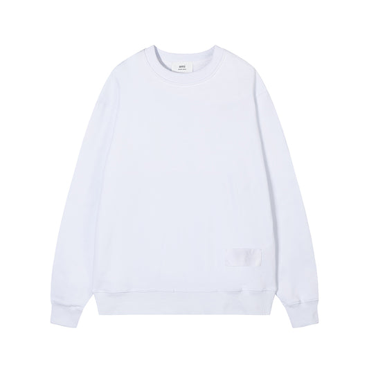 AMI Solid Color Crewneck Hoodie White