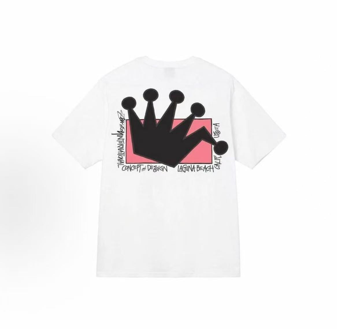 Stussy SS22 Lb Crown Tee - A classic crown logo printed round-neck pullover summer short-sleeved American retro T-shirt that is comfortable, loose-fitting and versatile, suitable for both men and women.