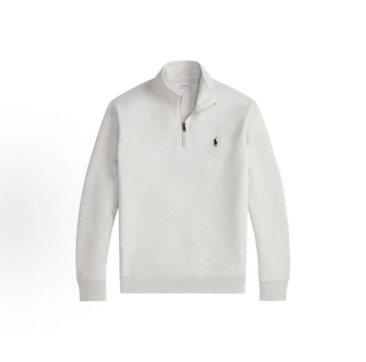 Ralph Lauren FW25 Double-sided Knitted Quarter-Zip Pullover Long Sleeve Shirt for Men in Light Gray