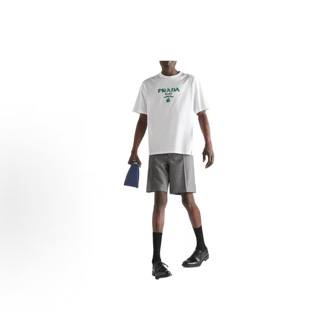 PRADA SS22 Letter Logo Embroidered Round-neck Short-sleeved Loose T-shirt for Men - White