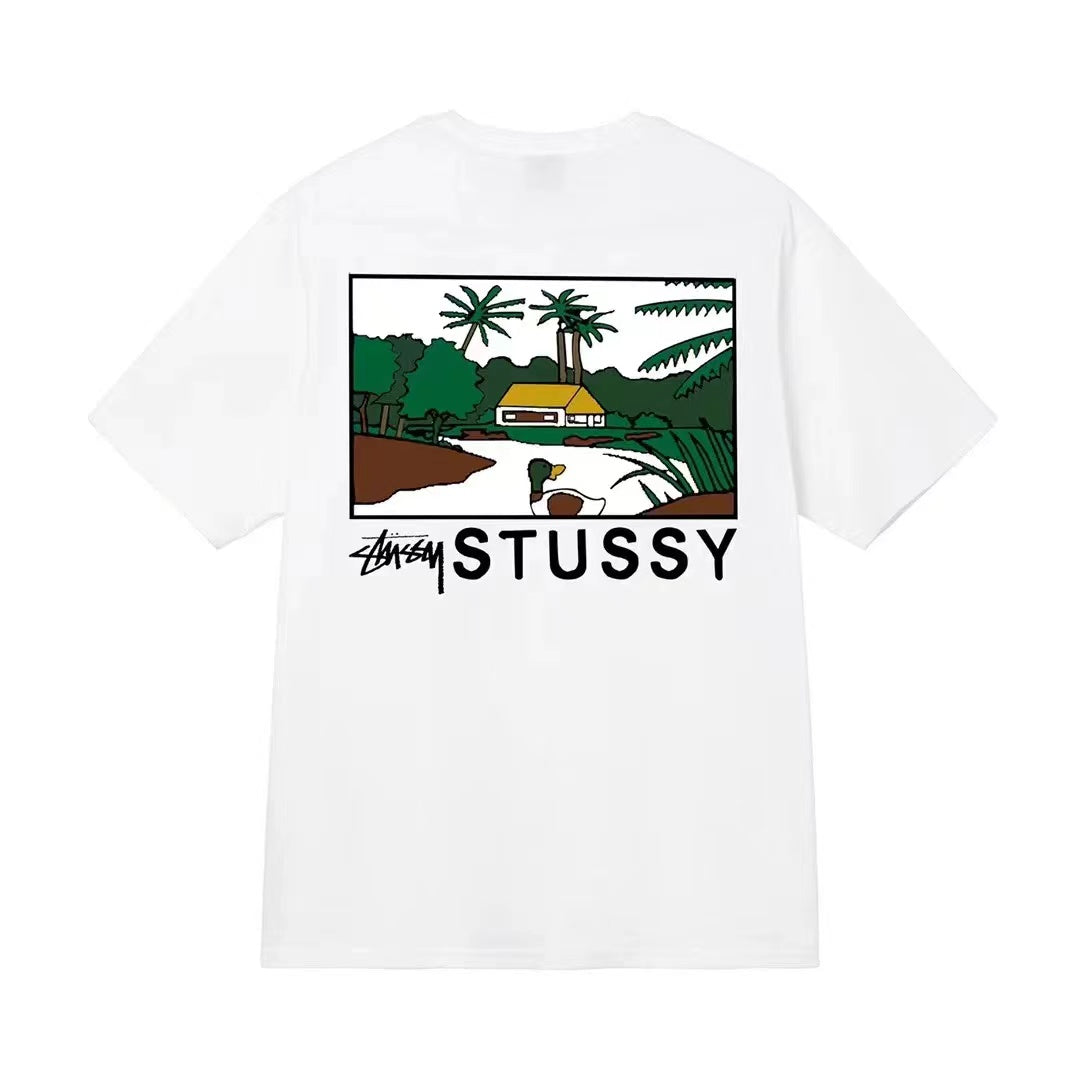 STUSSY lANDSCAPE PRINT TEE WHITE