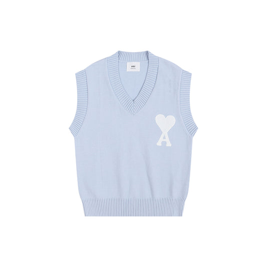AMI Big Logo Sleeveless Sweater Blue