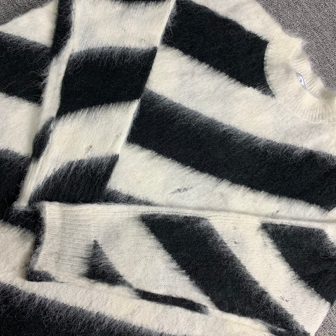 Off-White diagonal stripes mohair hoodie white/black