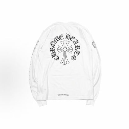 Chrome Hearts Cross Long Sleeve Tee with Hollow Cross Print, Unisex White T-Shirt
