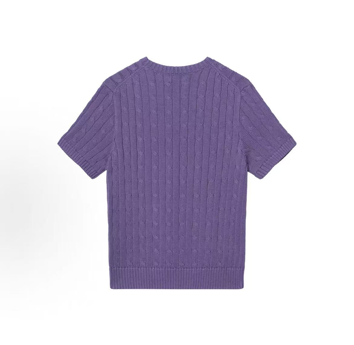 Ralph Lauren Hand-embroidered Pure Cotton Pullover Short-Sleeve Knit Shirt - Classic Style - Women's - Purple Wisteria Color
