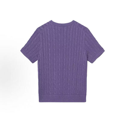 Ralph Lauren Hand-embroidered Pure Cotton Pullover Short-Sleeve Knit Shirt - Classic Style - Women's - Purple Wisteria Color
