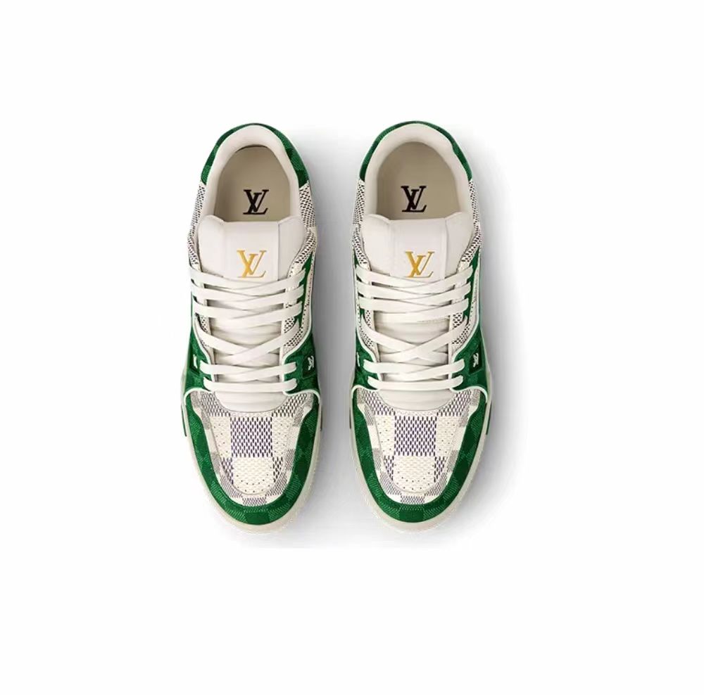 LOUIS VUITTON Trainer Leather fun color wear-resistant low-top board shoes white green unisex