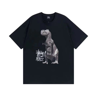 STUSSY Dinosaur Print Crew-neck Tee In Black