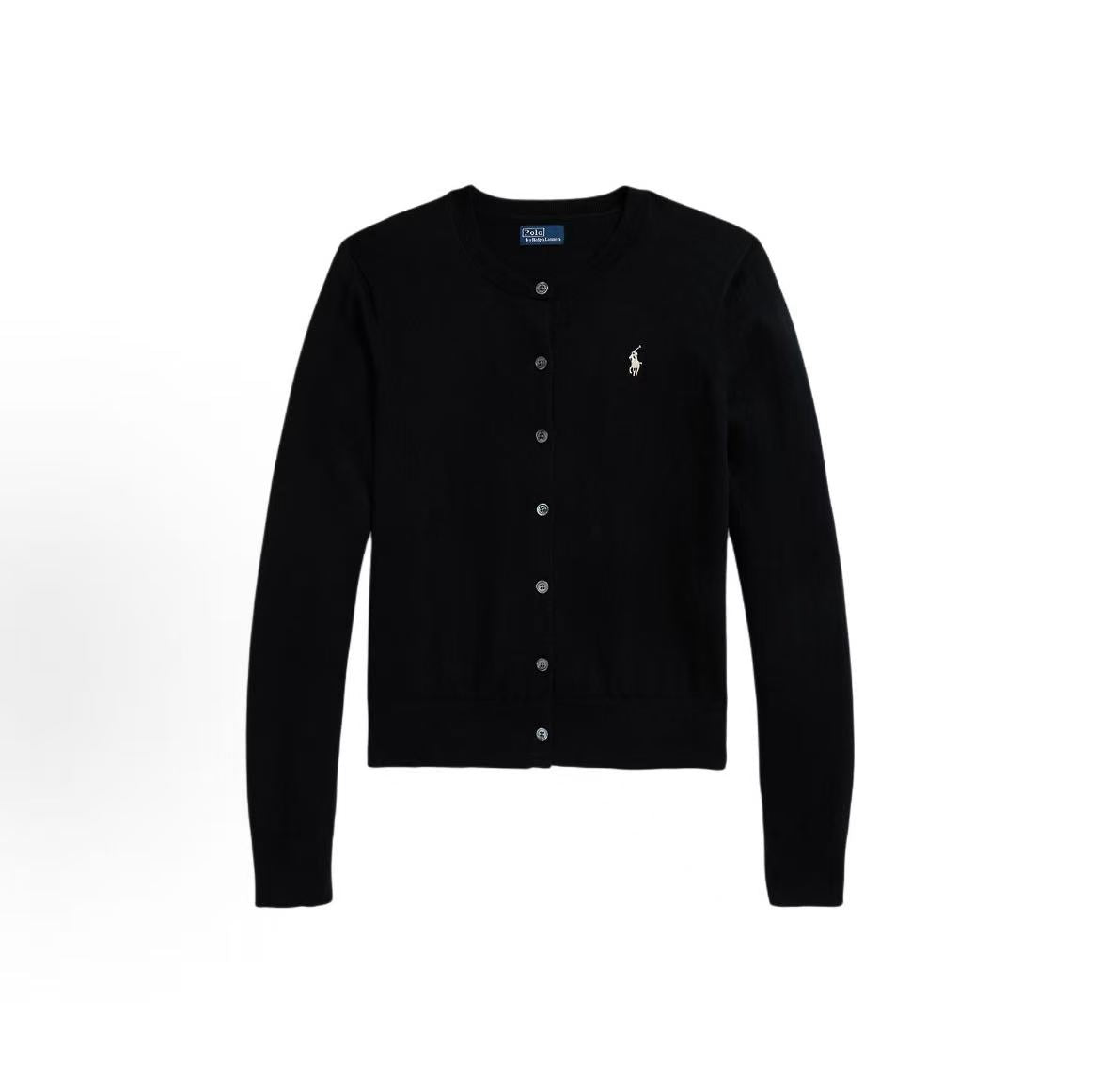 Ralph Lauren Embroidered Horse Pattern Cotton Blended Round-neck Single-button Long-sleeved Cardigan - Knitwear - Fitted Style - Women's - Polo Black