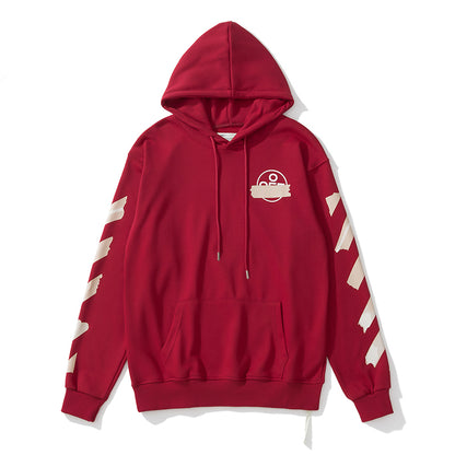 Off-White arrow zebra crossing print hooded sweater red