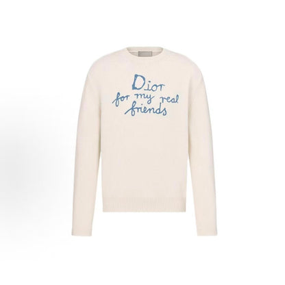 DIOR Dior Spring/Summer 2025 Collection - Dior and Hylington Nel Summer Men's Wear Collection - Long Sleeve Knit Shirt for Men - White with Logo Letter Embroidery