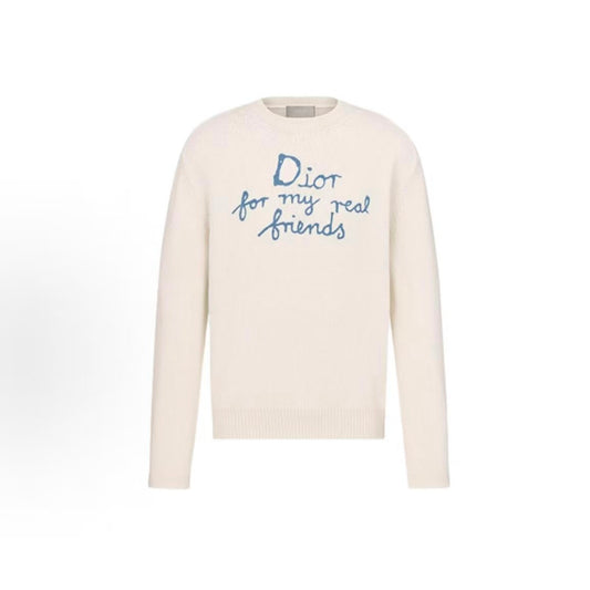 DIOR Dior Spring/Summer 2025 Collection - Dior and Hylington Nel Summer Men's Wear Collection - Long Sleeve Knit Shirt for Men - White with Logo Letter Embroidery