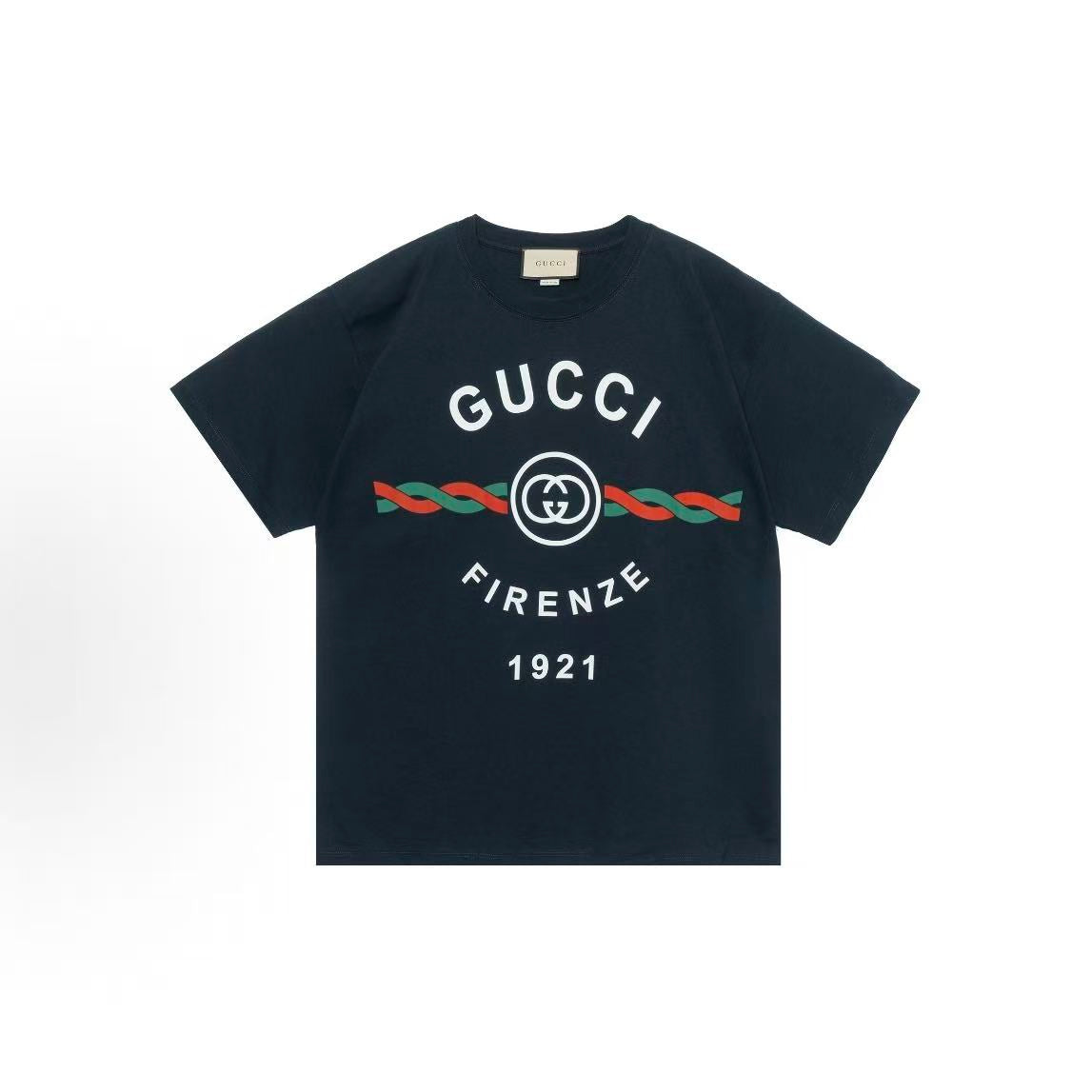 GUCCI Gucci Lido SS22 Firenze 1921 series high street style round neck straight tube plain knitted short sleeved T-shirt for men, gift box set in dark blue