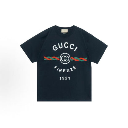 GUCCI Gucci Lido SS22 Firenze 1921 series high street style round neck straight tube plain knitted short sleeved T-shirt for men, gift box set in dark blue