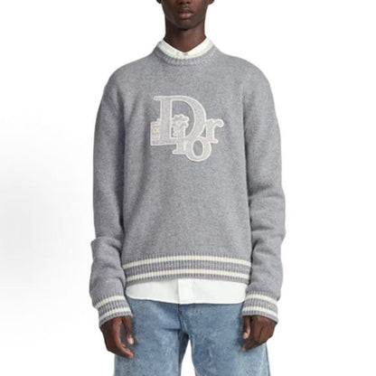 DIOR DIOR BY ERL SS23 Letter Logo Printed Round-neck Pullover Long-sleeved Knit Shirt for Men in Gray