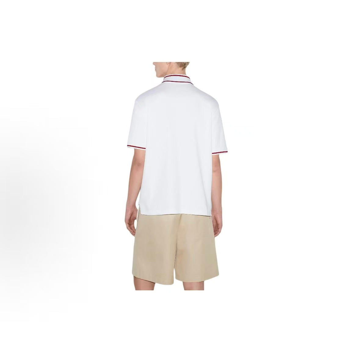 GUCCI Lido series Polo shirt with logo embroidered stripe trim, straight-cut, long-sleeved, short-sleeved, men's style, white color