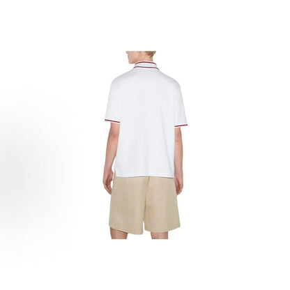 GUCCI Lido series Polo shirt with logo embroidered stripe trim, straight-cut, long-sleeved, short-sleeved, men's style, white color
