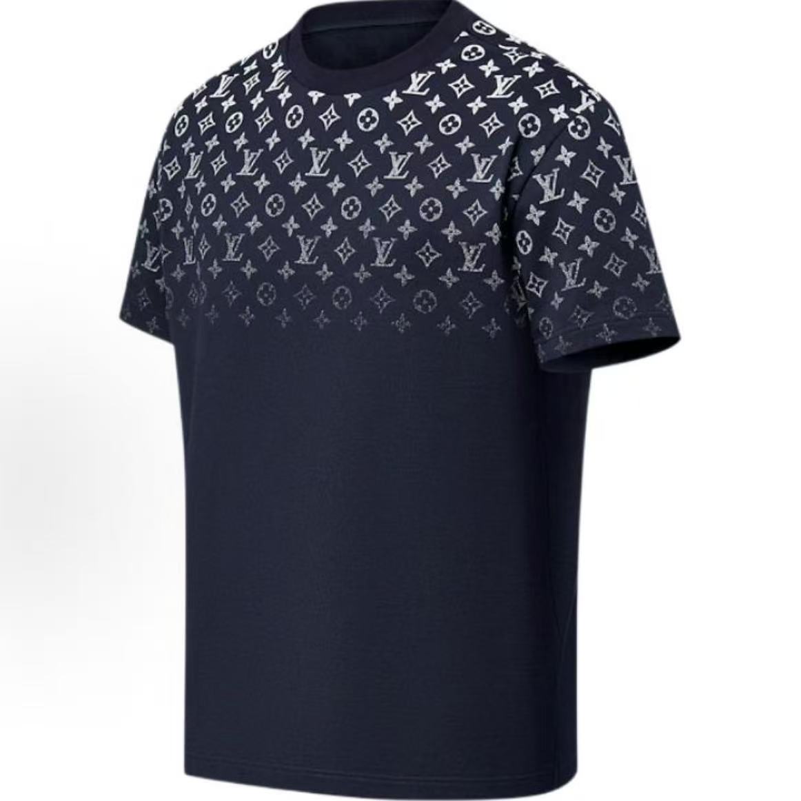 LOUIS VUITTON SS24 Logo Gradient Casual Round-neck Short-sleeve T-shirt for Men - Navy Blue